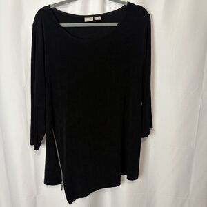 Chicos Travelers Top Womens XXL 4 Black Asymmetric Hem Silky Knit Pullover